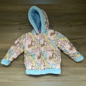 Disney Girls' Reversible Puffer Jacket with Cozy Faux Fur Plush Sherpa Lining